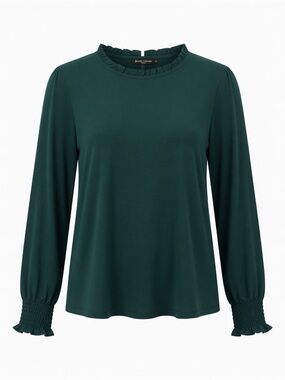 Adrianna Papell Forest Green Ruffle Neck Long Sleeve Blouse
